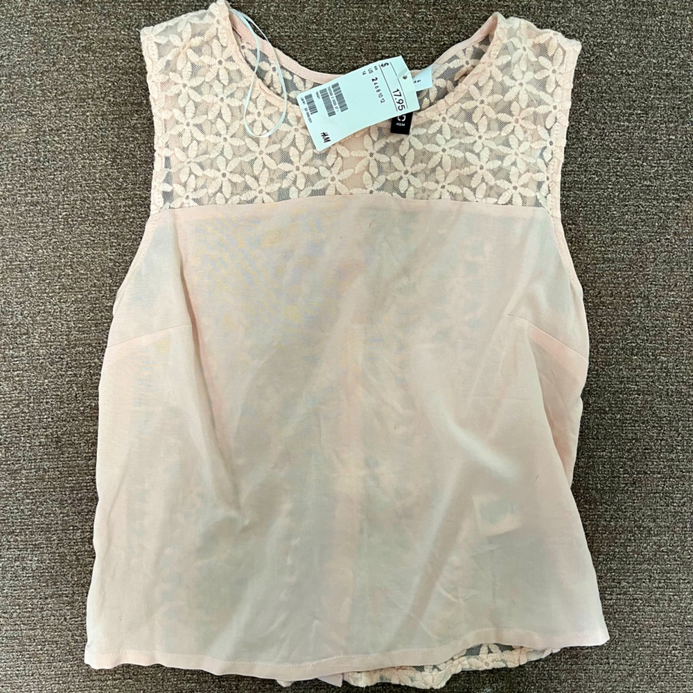 H&M Sheer Dusty Pink Top with Lace Detail